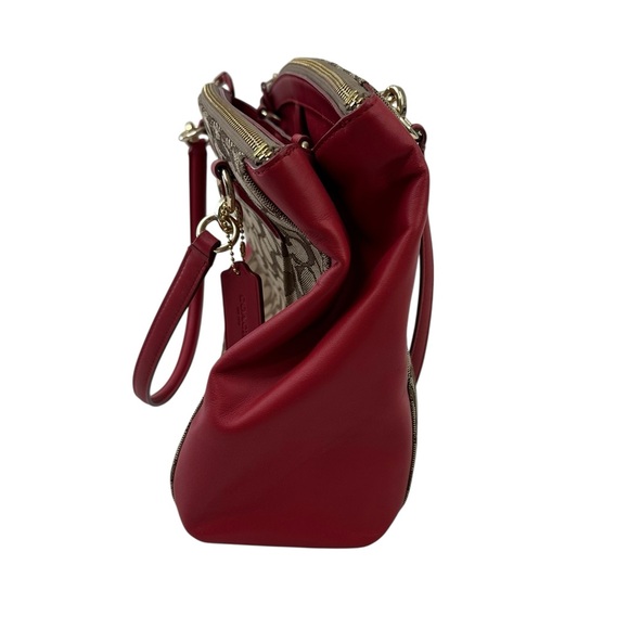 Coach Christie Carryall Double Zip Logo Bag Red Tan - Picture 4 of 16